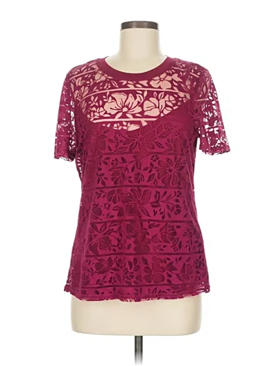 Pre-owned Laundry By Shelli Segal Short Sleeve Top Burgundy Keyhole Neckline Tops