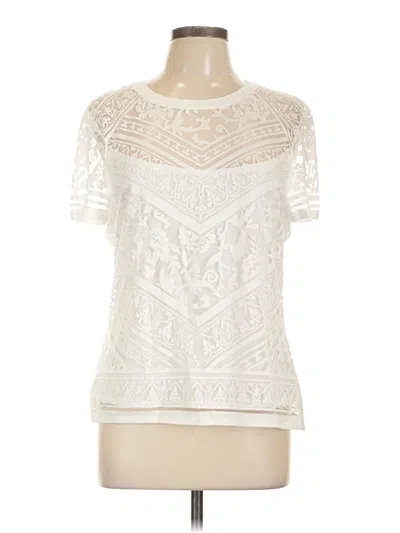 Pre-owned Laundry By Shelli Segal Short Sleeve Top Ivory Mock Neckline Tops In White