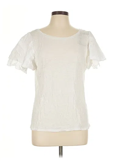 Pre-owned Laundry By Shelli Segal Short Sleeve Top Ivory Ruffles Neckline Tops In White