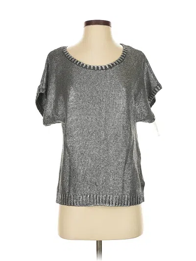 Pre-owned Laundry By Shelli Segal Short Sleeve Top Silver Metallic Pattern Scoop Neck Tops