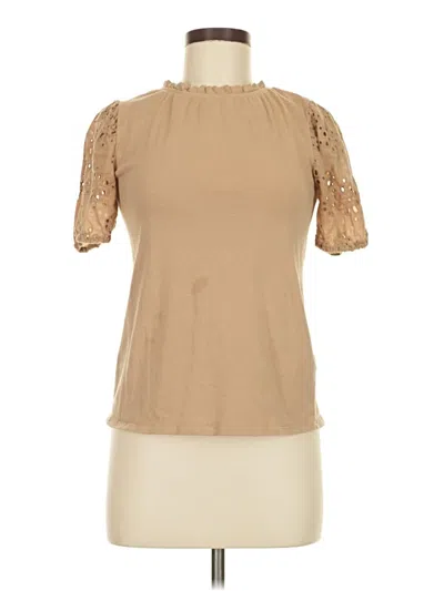 Pre-owned Laundry By Shelli Segal Short Sleeve Top Tan Mock Neckline Tops