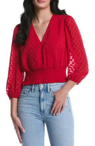 Laundry By Shelli Segal Smocked Balloon Sleeve Top In Red