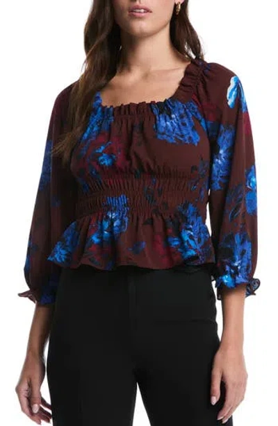 Laundry By Shelli Segal Smocked Peplum Top In Brown