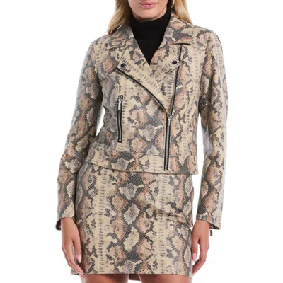 Laundry By Shelli Segal Snakeskin Print Faux Leather Moto Jacket In Brown