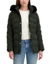 Laundry By Shelli Segal Short Puffer With Faux Fur Trim Hood In Green