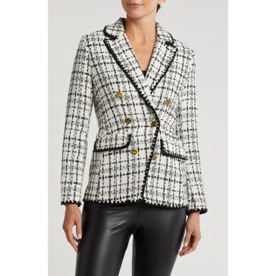 Laundry By Shelli Segal Stitch Trim Tweed Blazer In Marshmallow/black Plaid