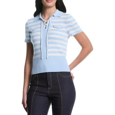 Laundry By Shelli Segal Tie Front Short Sleeve Top In Blue