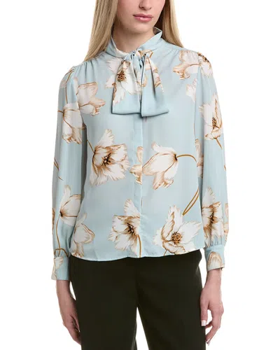 Laundry By Shelli Segal Floral Tie Neck Shirt In Blue
