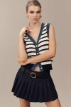 Laundry By Shelli Segal V-neck Pointelle Denim-trim Sweater Vest In Black