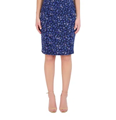 Laundry By Shelli Segal V-neck Spaghetti Strap Ruched Side Floral Print Ity Dress In Blue