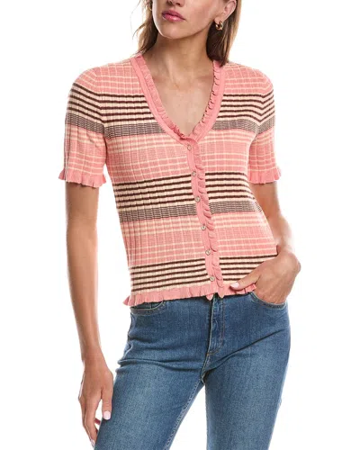 Laundry By Shelli Segal V-neck Ruffled Button Front Top In Multi
