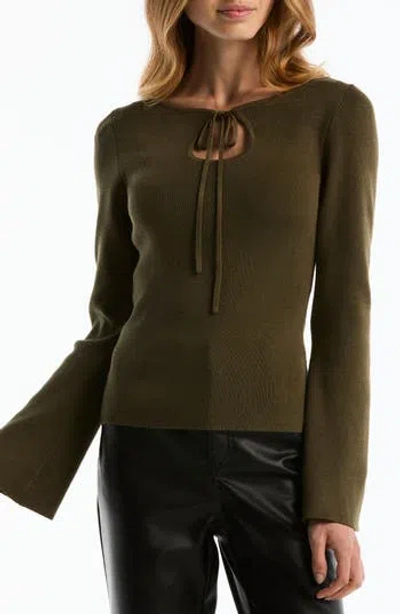 Laundry By Shelli Segal Wide Neck Keyhole Sweater In Olive Night