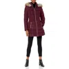 Laundry By Shelli Segal Women 3/4 Puffer Zig Zag Cinch Waist Faux Fur Hood Coat In White