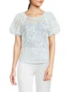 Laundry By Shelli Segal Women's Embroidered Mesh Puff-sleeve Top In Baby Blue