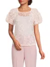 Laundry By Shelli Segal Women's Embroidered Mesh Puff-sleeve Top In Baby Pink