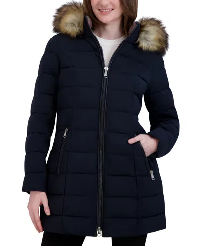 LAUNDRY BY SHELLI SEGAL WOMEN'S FAUX-FUR-TRIM HOODED PUFFER COAT