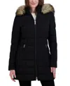 Laundry By Shelli Segal Womens Faux Fur Trim Hooded Puffer Jacket In Noir