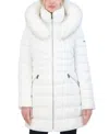 Laundry By Shelli Segal Soft Tech Puffer Jacket With Removable Faux Fur Trim Hood In Real White
