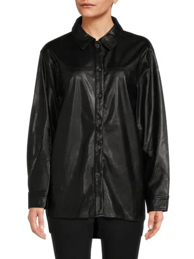 Laundry By Shelli Segal Women's Faux Leather Shirt Jacket In Black