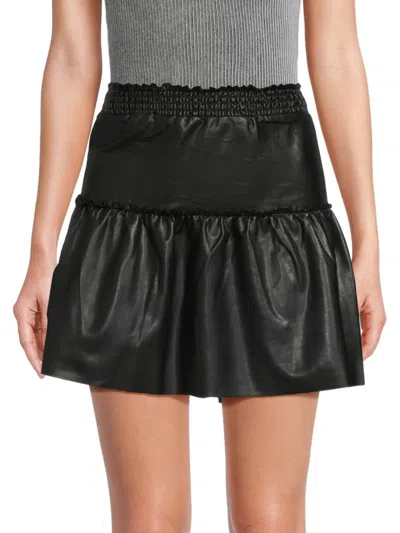 Laundry By Shelli Segal Faux Leather Tiered Miniskirt In Black