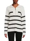 Laundry By Shelli Segal Women's Striped Quarter Zip Sweater In Marshmallow Black