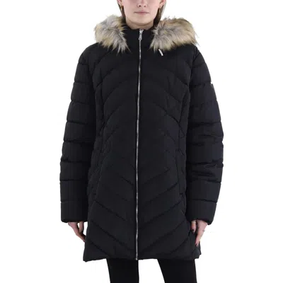 Laundry By Shelli Segal Womens Faux Fur Trim Hooded Puffer Jacket In Noir