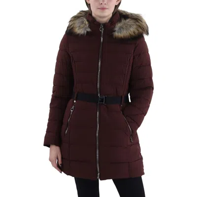 Laundry By Shelli Segal Womens Faux Fur Trim Hooded Puffer Jacket In Multi