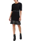 LAUNDRY BY SHELLI SEGAL WOMENS FAUX LEATHER MINI FIT & FLARE DRESS