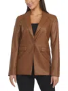 LAUNDRY BY SHELLI SEGAL WOMENS FAUX LEATHER NOTCH COLLAR ONE-BUTTON BLAZER