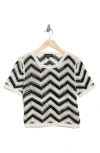 Laundry By Shelli Segal Zigzag Crocheted Sweater In Marshmallow/black