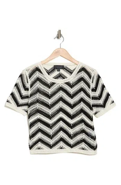 Laundry By Shelli Segal Zigzag Crocheted Sweater In Black Marshmallow