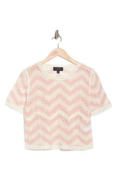Laundry By Shelli Segal Zigzag Crocheted Sweater In Marshmallow/blush