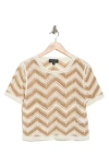 Laundry By Shelli Segal Zigzag Crocheted Sweater In Marshmallow/camel