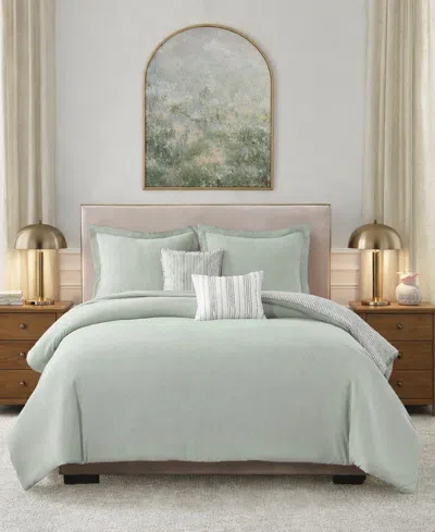Laundry Chambray With Reverse Stripe 5-piece Comforter Set, Full/queen In Green