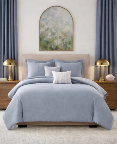 Laundry Chambray With Reverse Stripe 5-piece Comforter Set, King In Blue