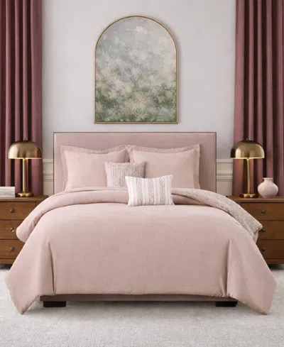 Laundry Chambray With Reverse Stripe 5-piece Comforter Set, King In Pink