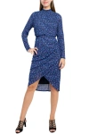 Laundry Hu05d50 Long Sleeve Short Printed Cocktail Dress In Blue