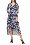 Laundry Hu07d86 Long Sleeve Floral Print Cocktail Tea Length Dress In Multi