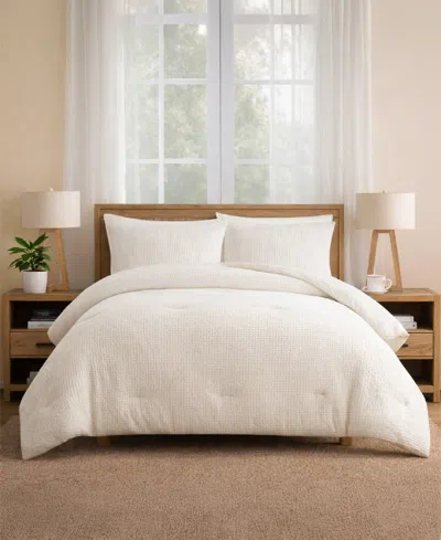 Laundry Stone Washed Cotton Waffle 3-piece Comforter Set, King In Ivory