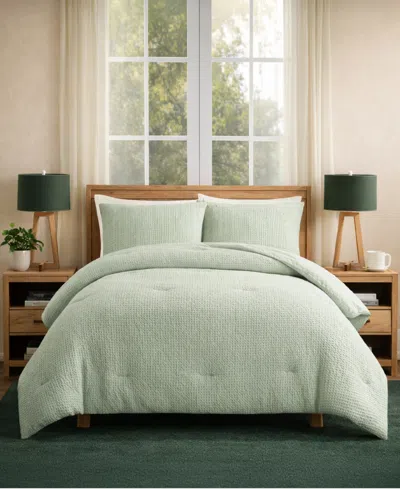 Laundry Stone Washed Cotton Waffle 3-piece Comforter Set, King In Light Sage