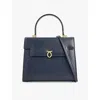 Launer Dark Vy Traviata Croc-embossed Leather Shoulder Bag In Dark Navy
