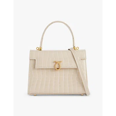 Launer Womens Judi Leather Shoulder Bag Alabaster Croc