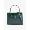 Launer Womens Green Croc Leather Judi Leather Shoulder Bag