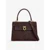 Launer Womens  Judi Leather Shoulder Bag In Dark Brown Suede