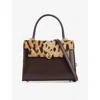 Launer Womens Judi Leather Shoulder Bag Leopard & Tan