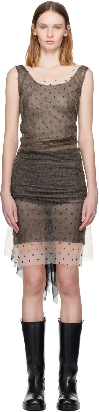 Laura Andraschko Beige & Black Lace Tail Midi Dress In Multi