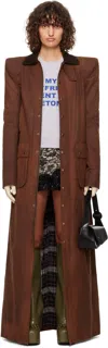 Laura Andraschko Brown Pagoda Hunting Maxi Coat In Rust