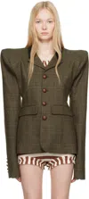 Laura Andraschko Khaki Pagoda Country Side Short Blazer In Beige Tartan