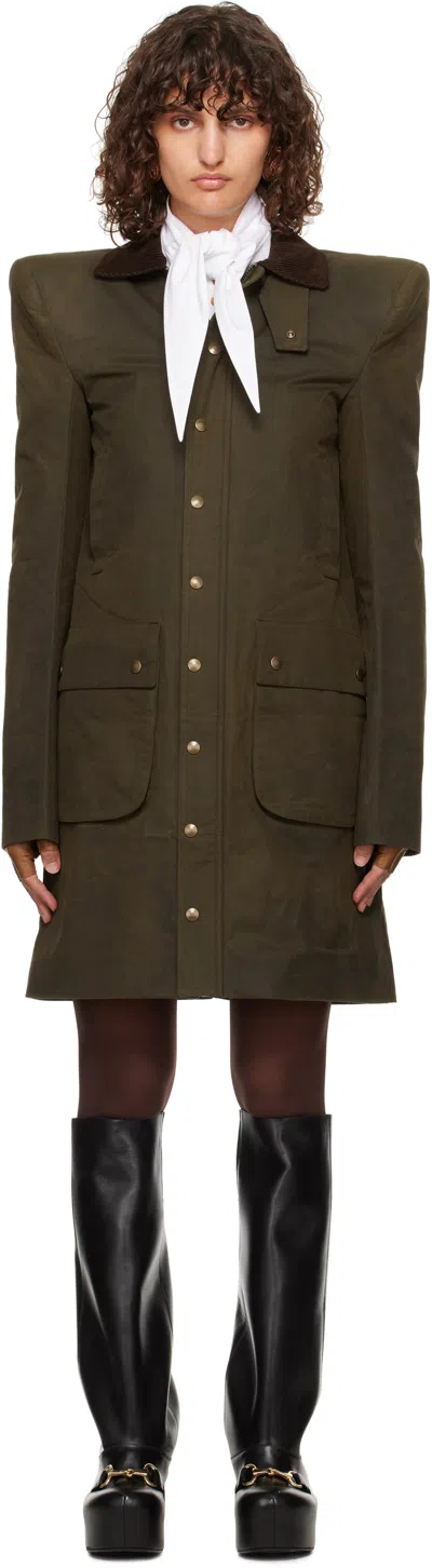 Laura Andraschko Khaki Pagoda Hunting Midi Coat In Olive
