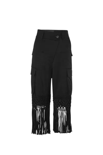 Laura Aparicio Macrame Fringe Crop Pants In Black
